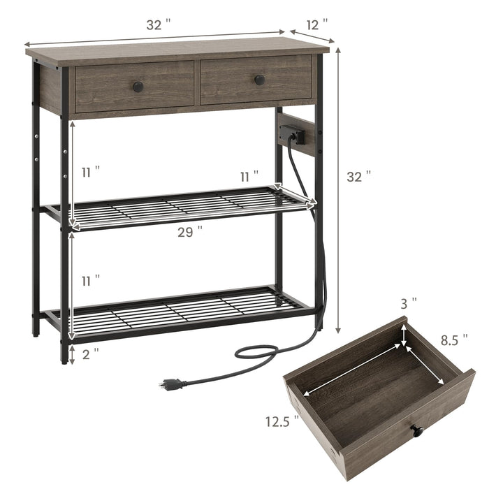 Giantex Console Table with Outlets - 3-Tier Entryway Table w/USB Ports, 2 Storage Drawers