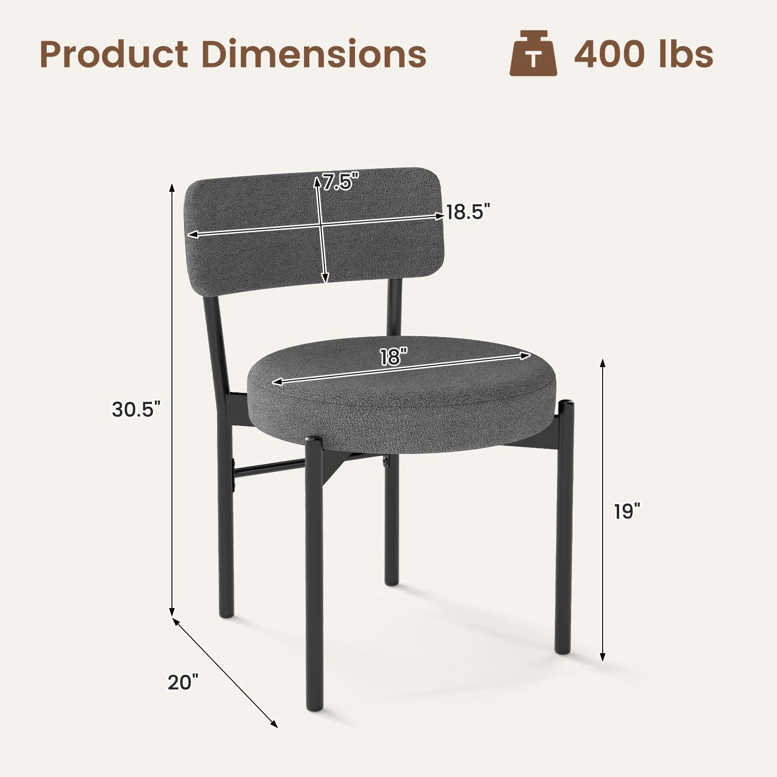 Giantex Boucle Dining Chairs Set of 2/4, Sherpa Upholstered Kitchen Chairs w/Curved Backrest, Padded Seat & Metal Legs