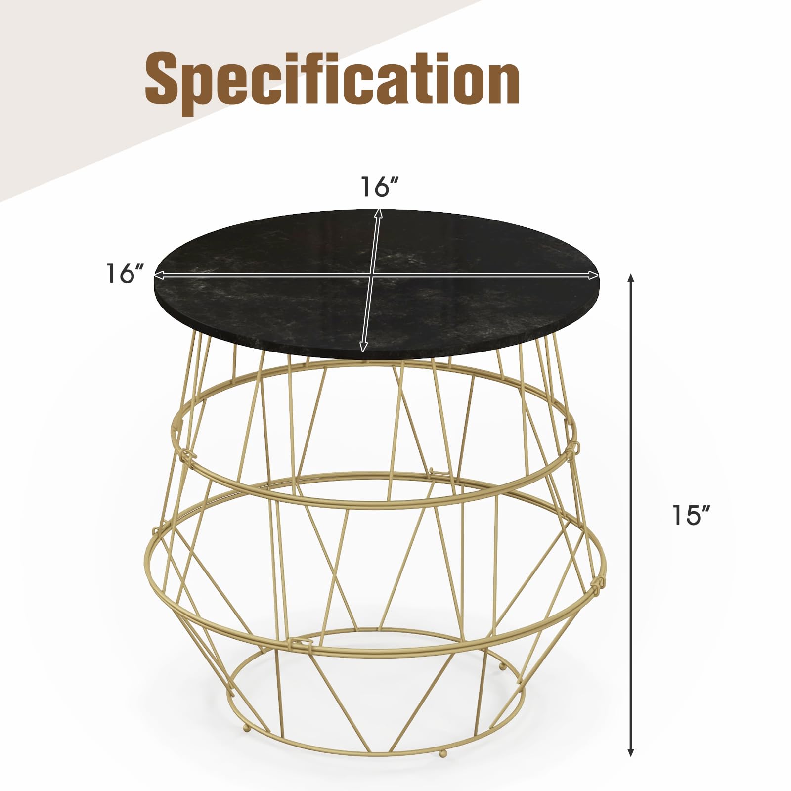 Giantex Round Coffee Table, Faux Marble Side End Table with Gold Metal Frame & Removeable Top