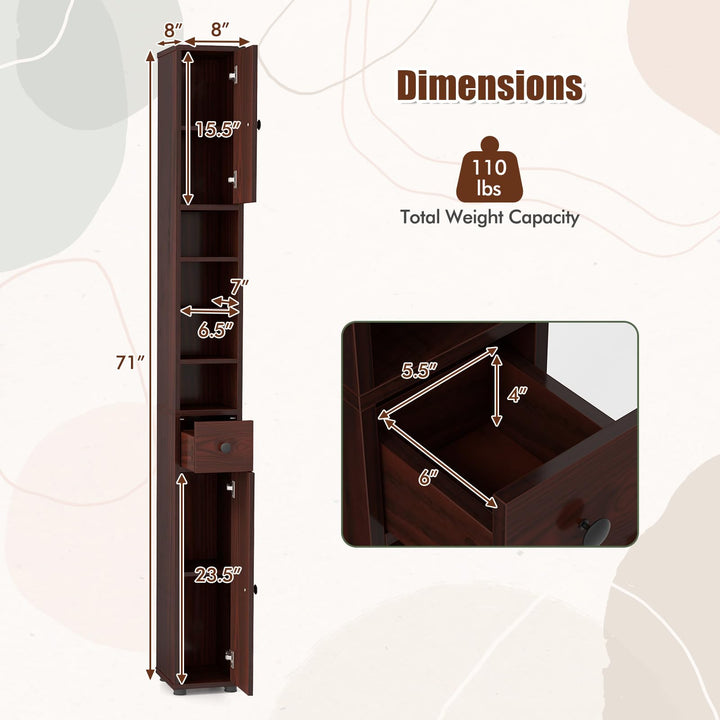 Giantex Slim Bathroom Storage Cabinet - 71" Tall Narrow Floor Cabinet Cupboard with 2 Doors