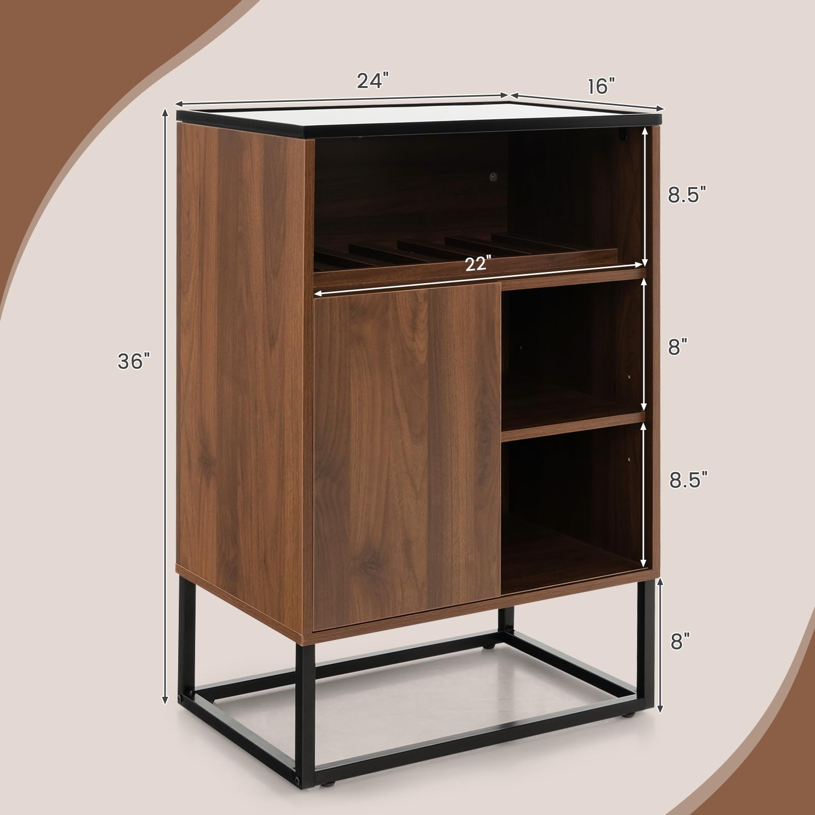 Giantex Wine Bar Cabinet, Small Sideboard Buffet Cabinet with Tempered Glass Top, Adjustable Feet & Shelf, Sliding Door