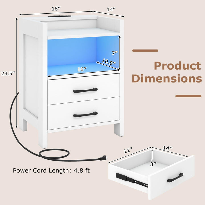 Giantex LED Nightstand with Charging Station Set of 1/2 Bedside Table
