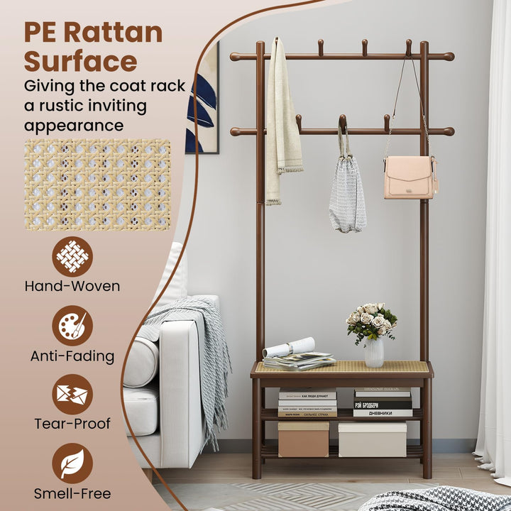 Giantex 3-in-1 Hall Tree with Bench and Shoe Storage Narrow Mudroom Storage Organizer