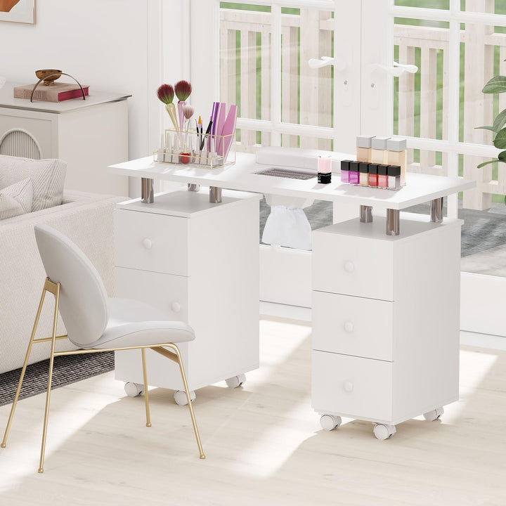 Giantex Nail Desk Manicure Table - Nail Table Station with Electric Dust Collector, 4 Drawers, Storage Cabinet