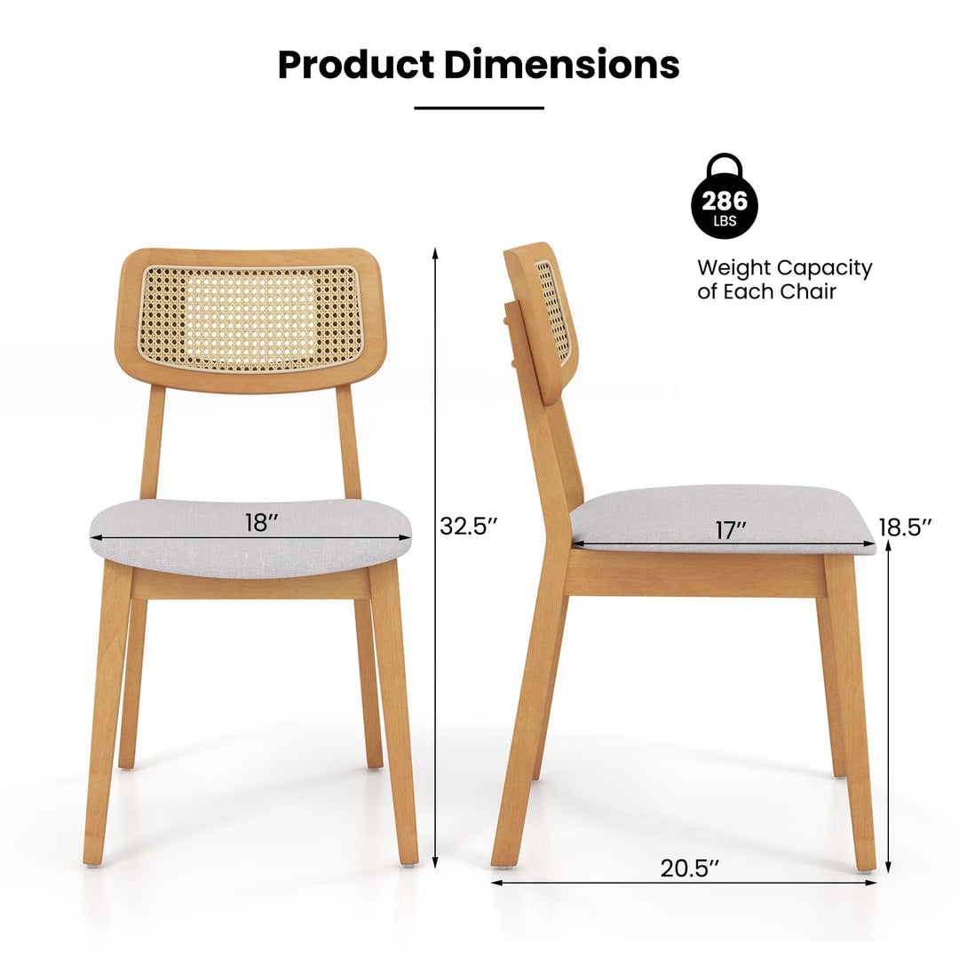 Giantex Rattan Dining Chairs Set of 2/4, Wooden Kitchen Chairs w/Cane Back, Rubber Wood Frame