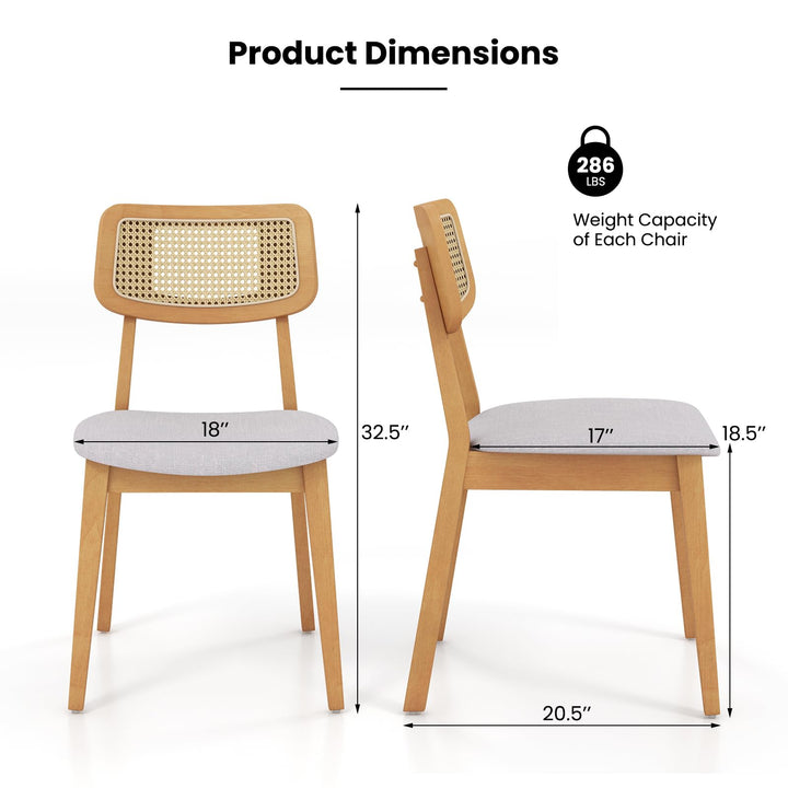 Giantex Rattan Dining Chairs Set of 2/4, Wooden Kitchen Chairs w/Cane Back, Rubber Wood Frame