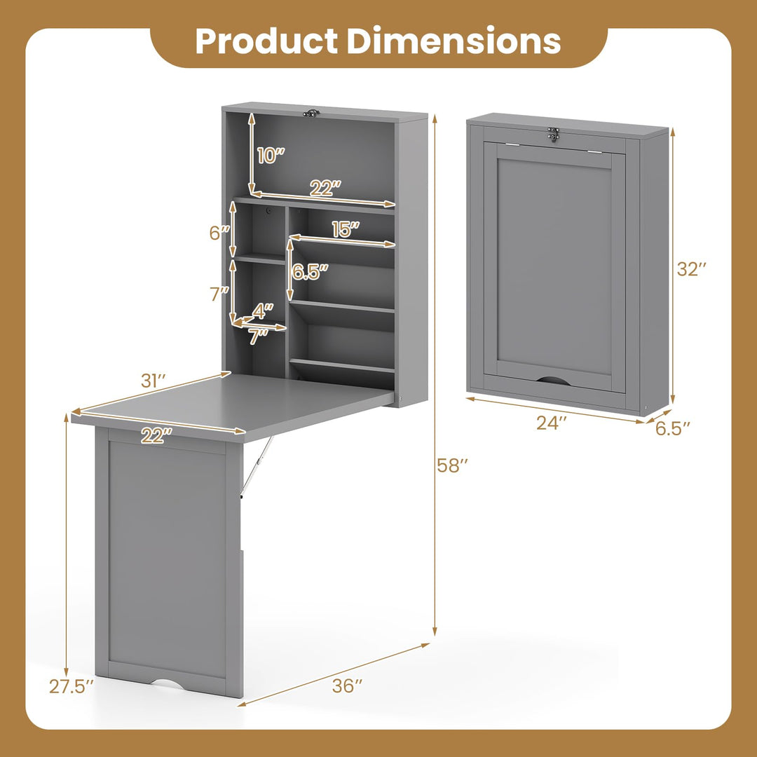 Giantex Wall Mounted Desk | Foldable Convertible Computer Desk with Storage Shelves