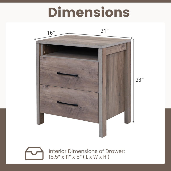 Giantex Farmhouse Nightstand, Rustic Wood Bedside Table
