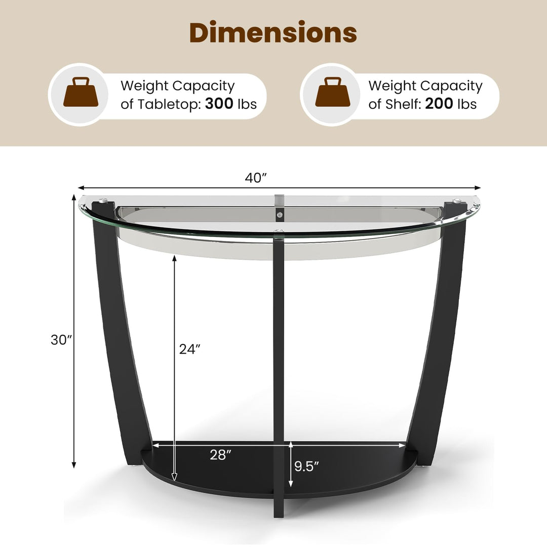 Giantex 2-Tier Glass Console Table Half Moon Modern Entryway Table