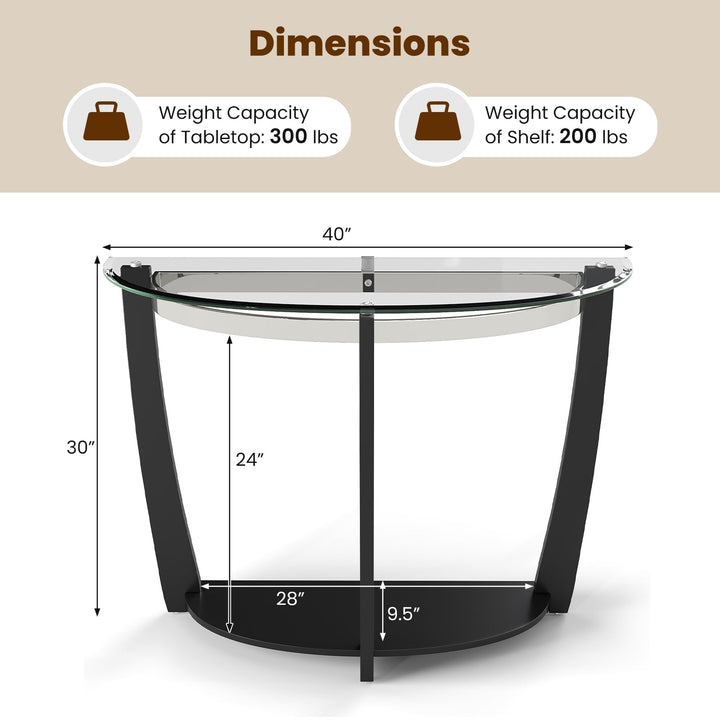 Giantex 2-Tier Glass Console Table Half Moon Modern Entryway Table
