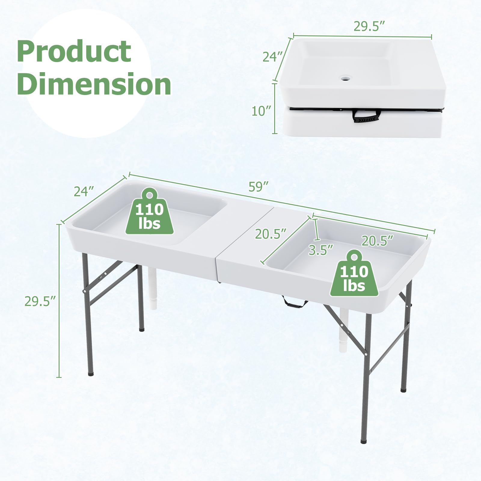 Giantex 5 FT Folding Ice Table with Double Sinks and Drains
