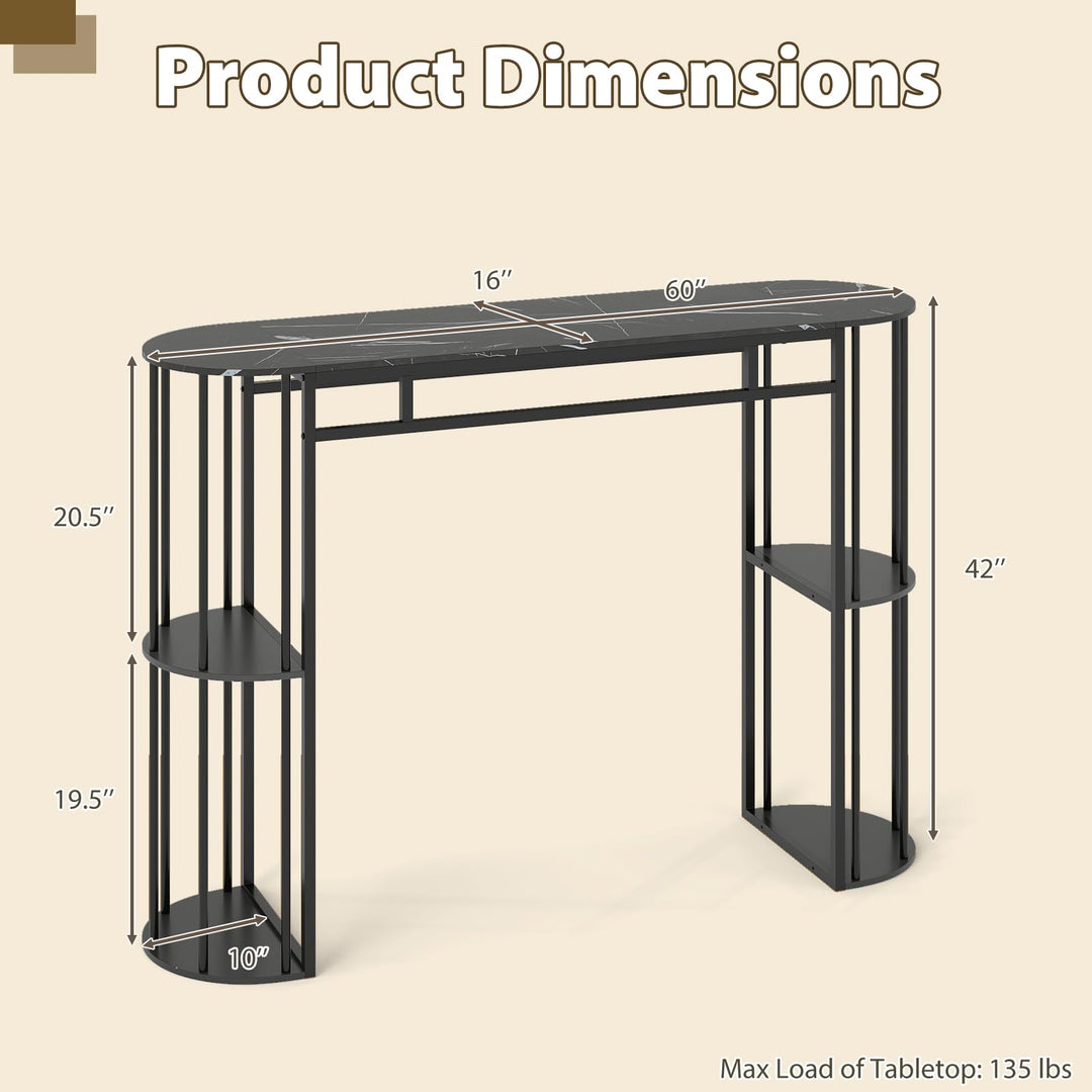 Giantex 60 Inches Bar Table for 2-4 with Faux Marble Tabletop and Storage Shelves