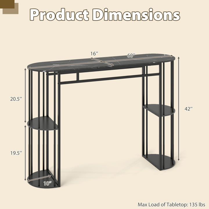 Giantex 60 Inches Bar Table for 2-4 with Faux Marble Tabletop and Storage Shelves
