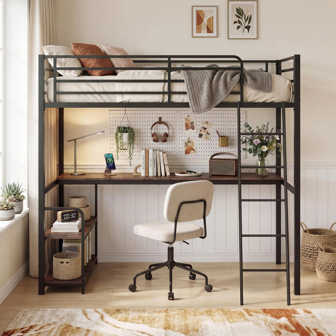 Giantex Twin Loft Bed with Desk &amp; Charging Station