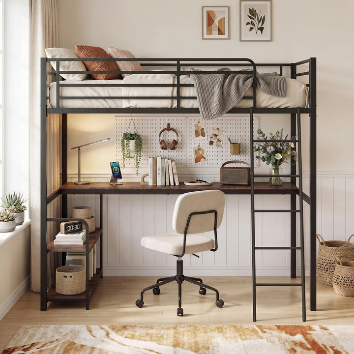 Giantex Twin Loft Bed with Desk &amp; Charging Station