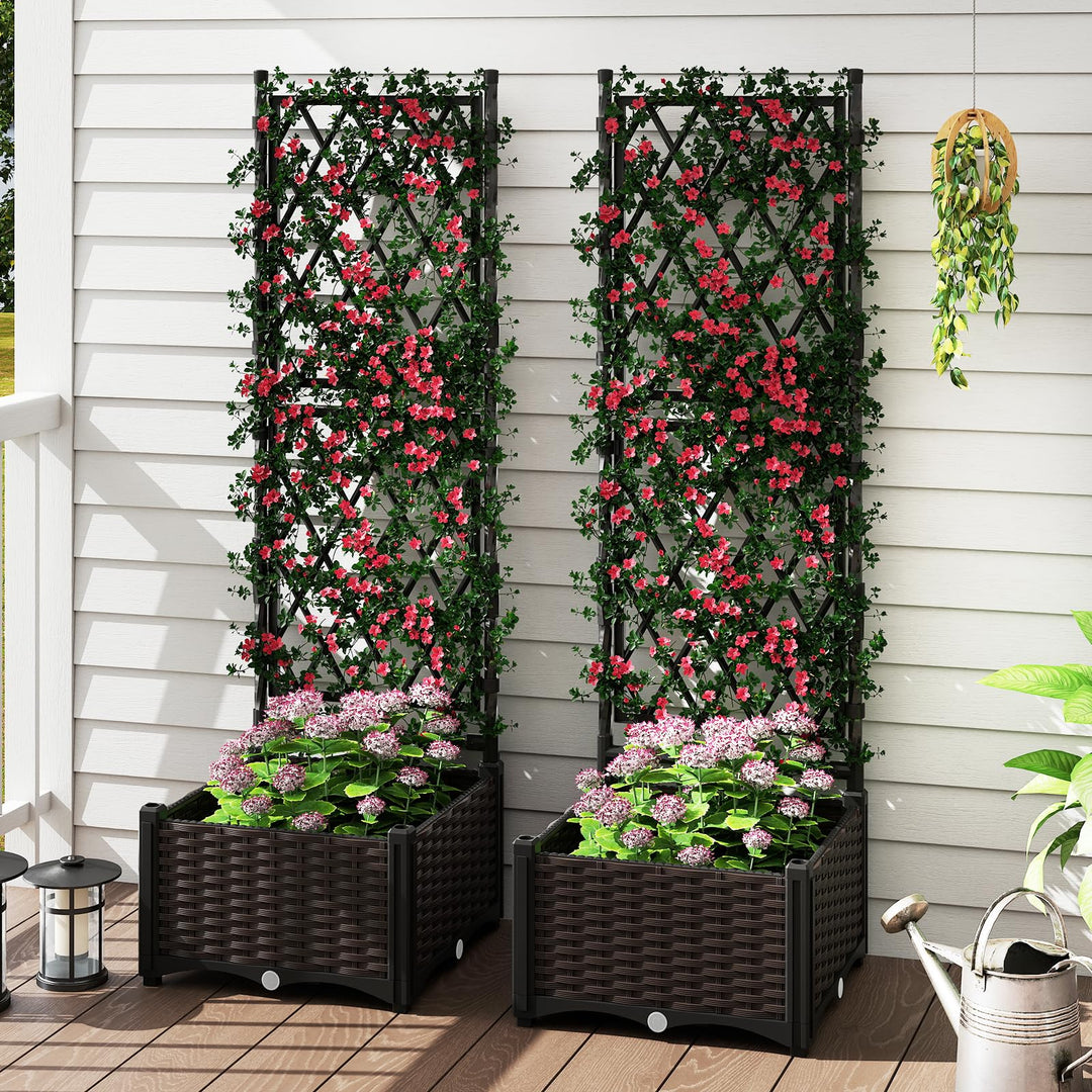 Giantex Raised Garden Bed with Lattice Trellis Self-Watering Planter Box（32"LX16"WX50"H）