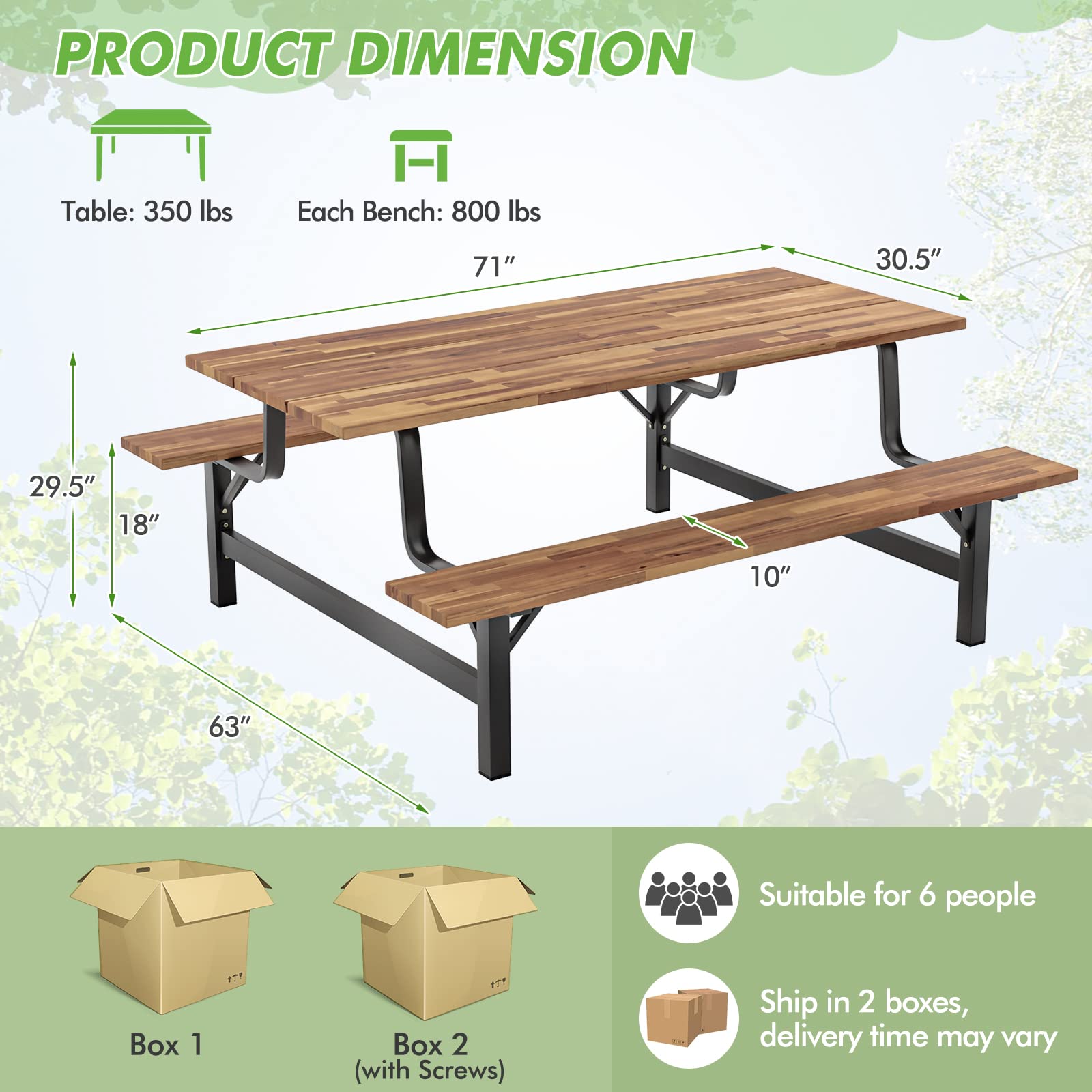 Giantex Picnic Table Bench Set for 6 or 4 Persons
