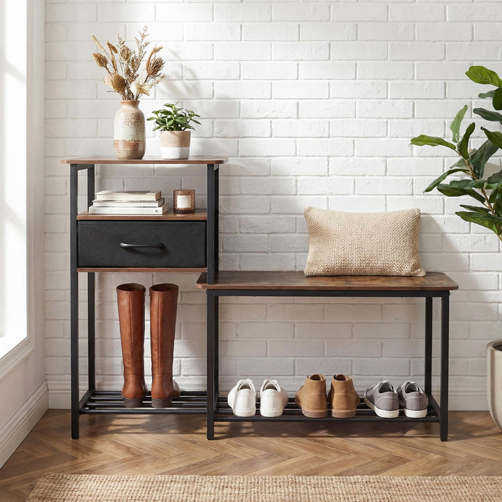 Giantex 3-Tier Industrial Shoe Storage Bench with Drawer &amp; Metal Frame