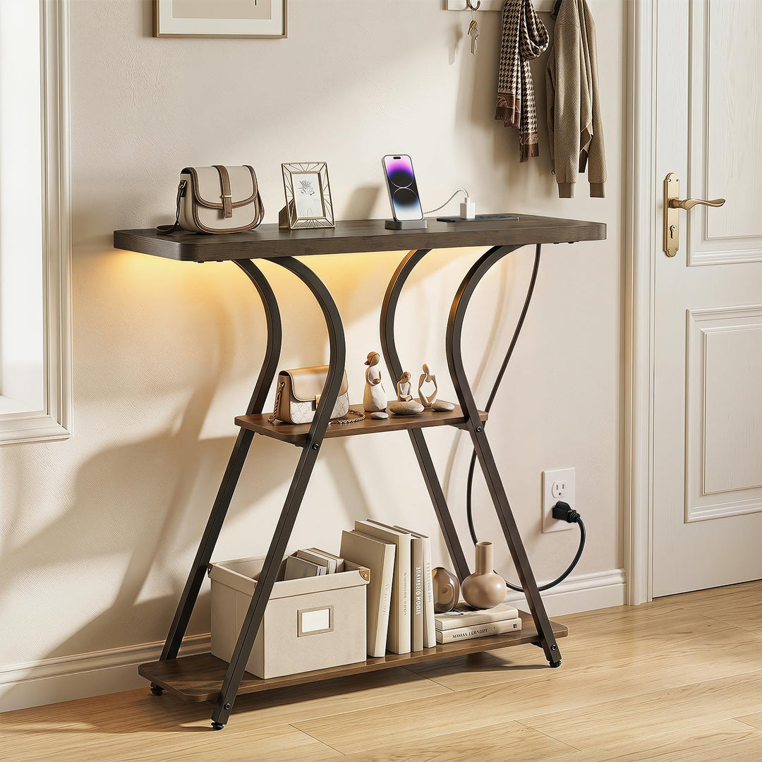 Giantex 32" 3-Tier Narrow Console Table with LED Lights