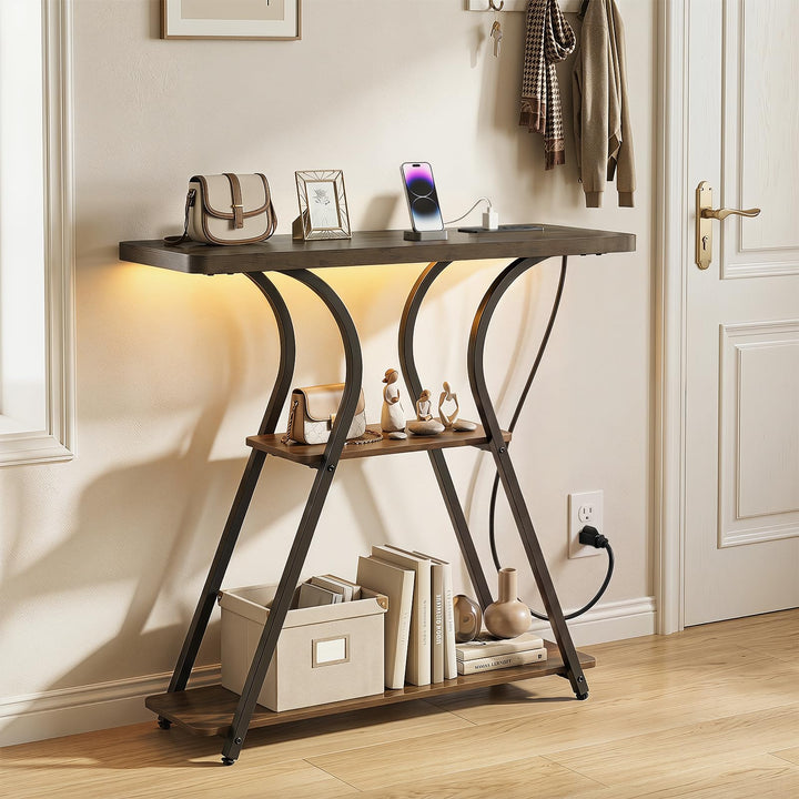 Giantex 32" 3-Tier Narrow Console Table with LED Lights