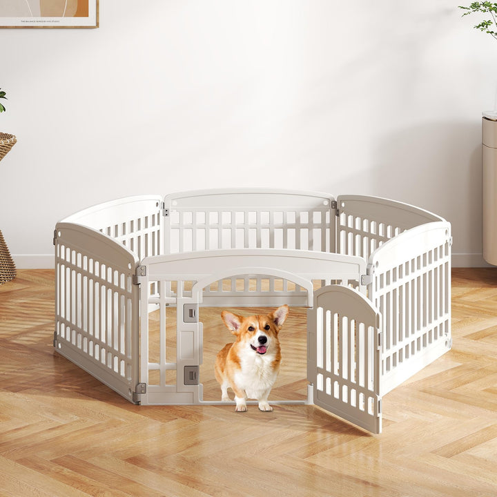 Giantex 6/12 Panel Dog Playpen 24'' Tall Plastic Pet Fence with Lockable Door