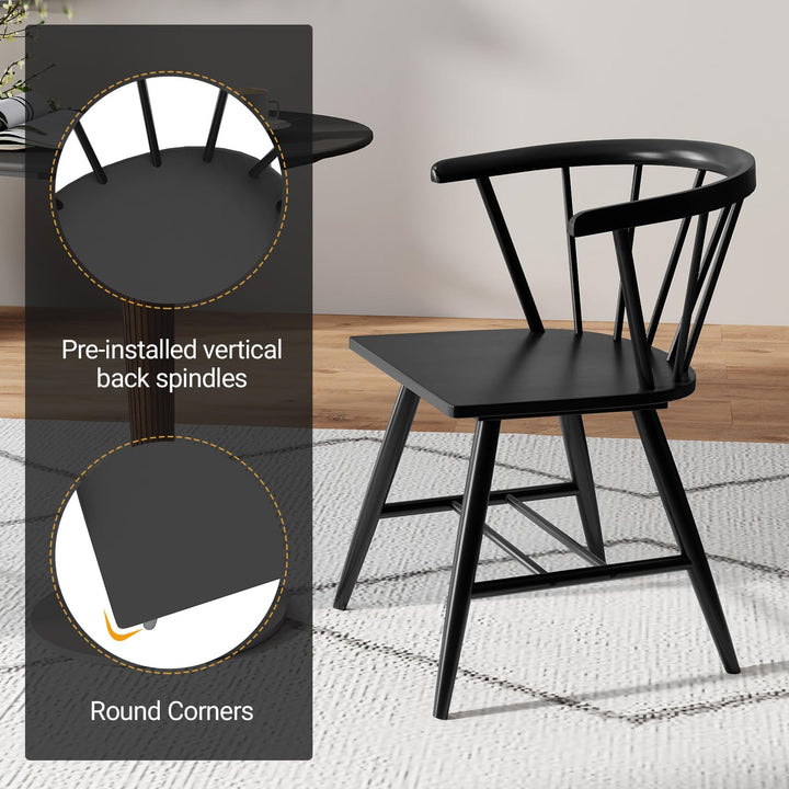 Giantex Windsor Dining Chairs Set of 2/4 Mid-Century Modern Black Kitchen Chairs w/Solid Rubber Wood Frame