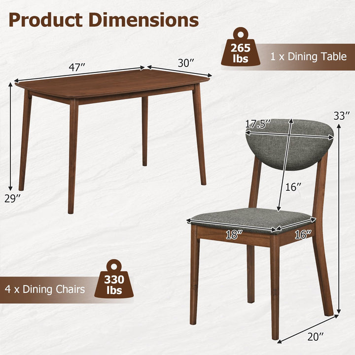 Giantex Mid-Century Modern Kitchen Table and Upholstered Chairs Set for 4