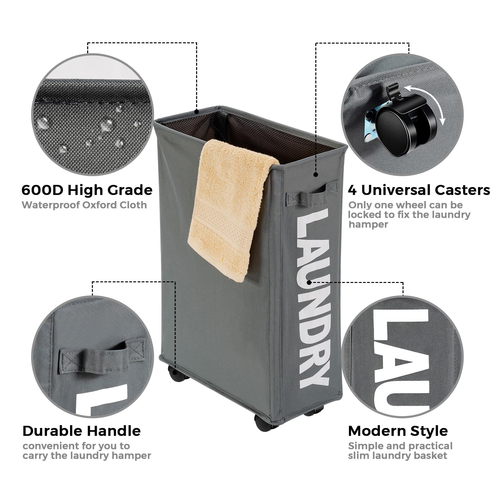Giantex Slim Laundry Hamper on Wheels, 10 Gal Rolling Laundry Basket for Bathroom Dorm Apartment