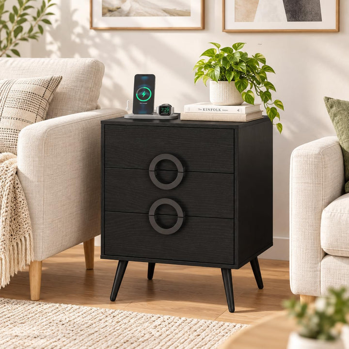 GIANTEX 3-Drawer Nightstand with Charging Station (1/2)