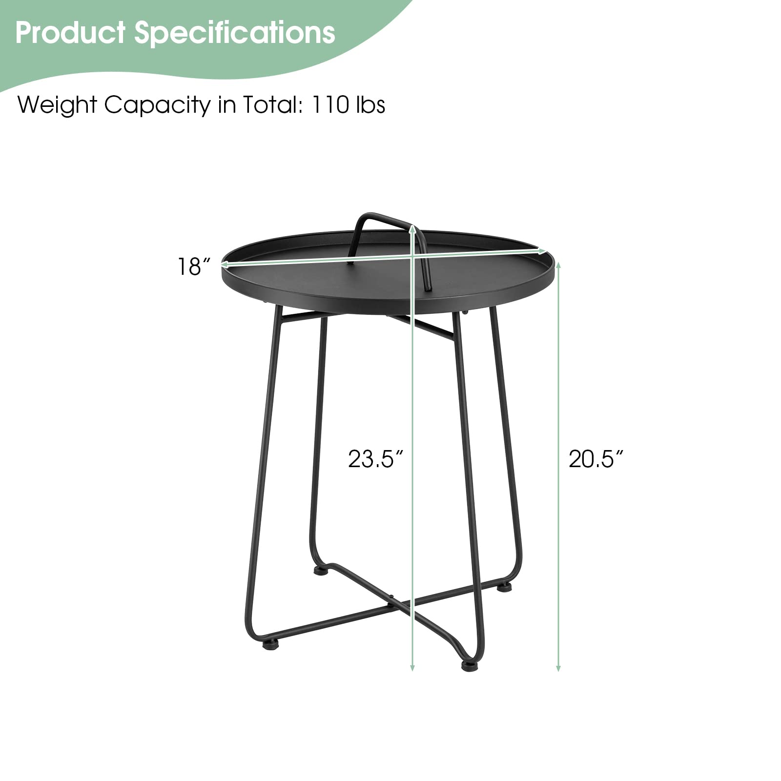 Giantex Outdoor Side Table with Handle - Metal Patio End Table