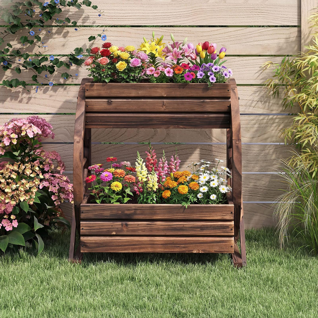 Giantex Wooden Wagon Planter Box for Patio Garden Balcony
