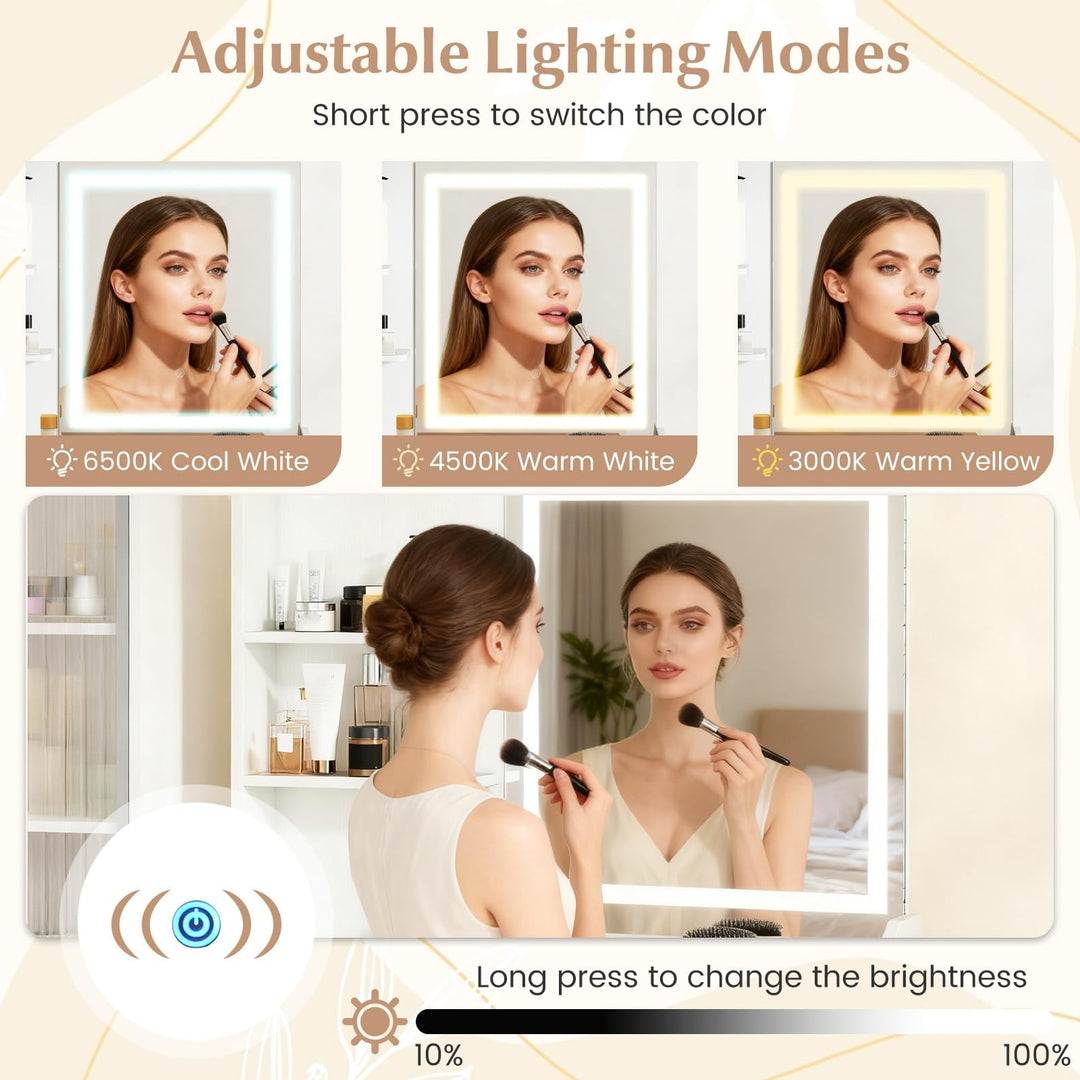 CHARMAID White Vanity Desk with LED Lighted Mirror