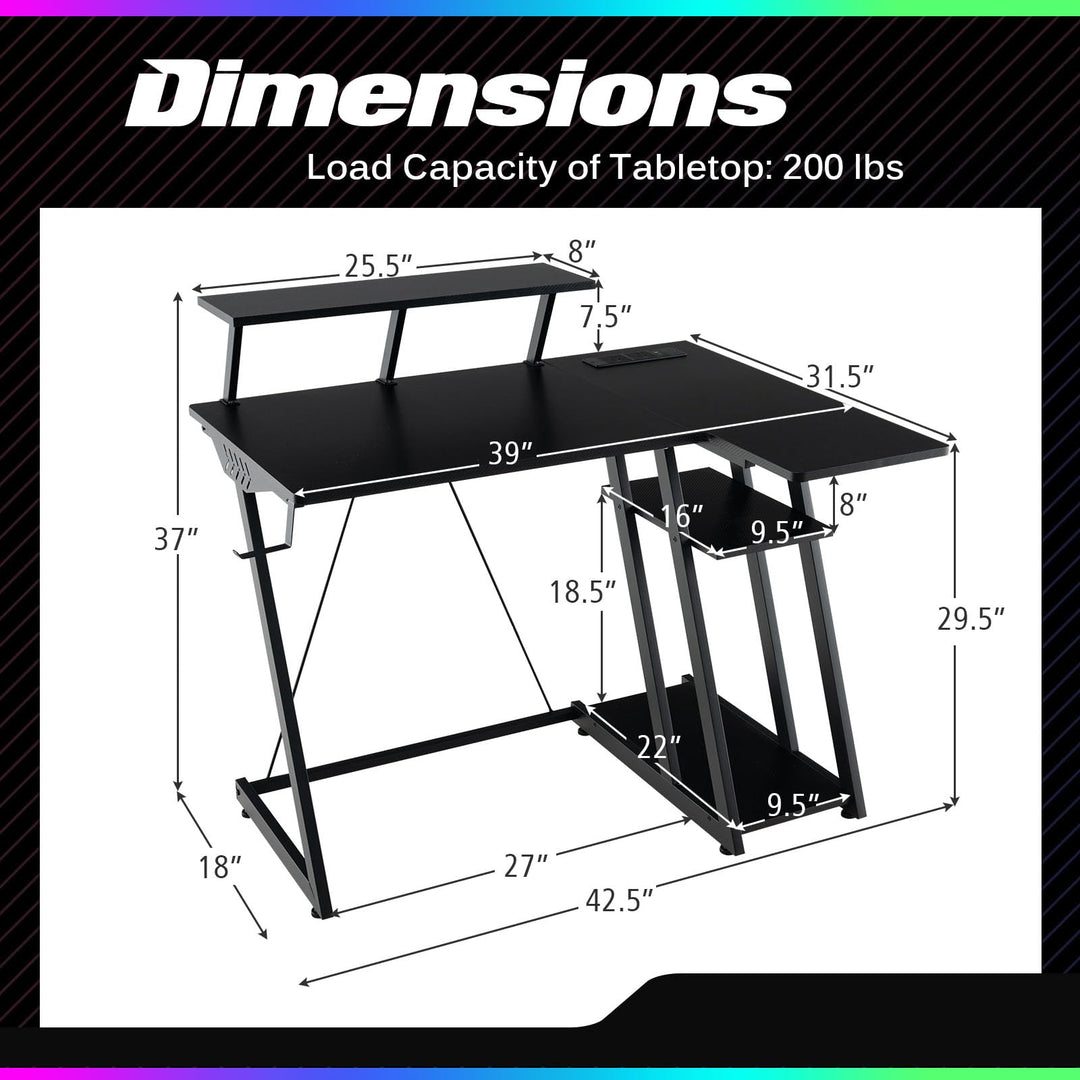 Giantex L Shaped Gaming Desk with Outlets & USB Ports, Small Computer Desk with Monitor Shelf