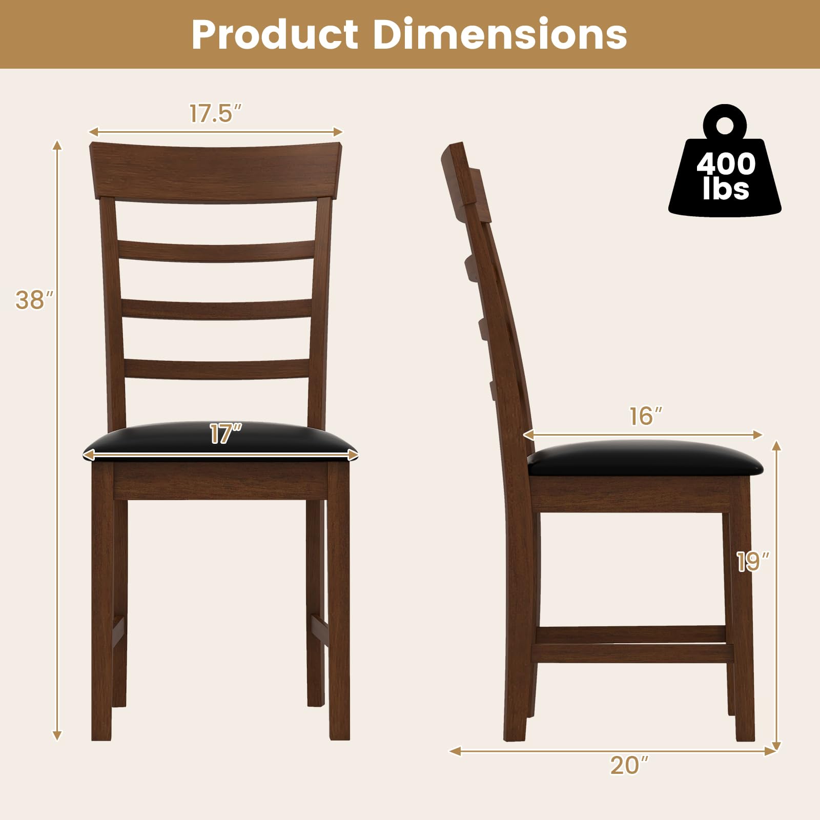 Giantex Wooden Dining Chairs Set of 2/4, PU Leather Upholstered Kitchen Chairs w/Rubber Wood Frame
