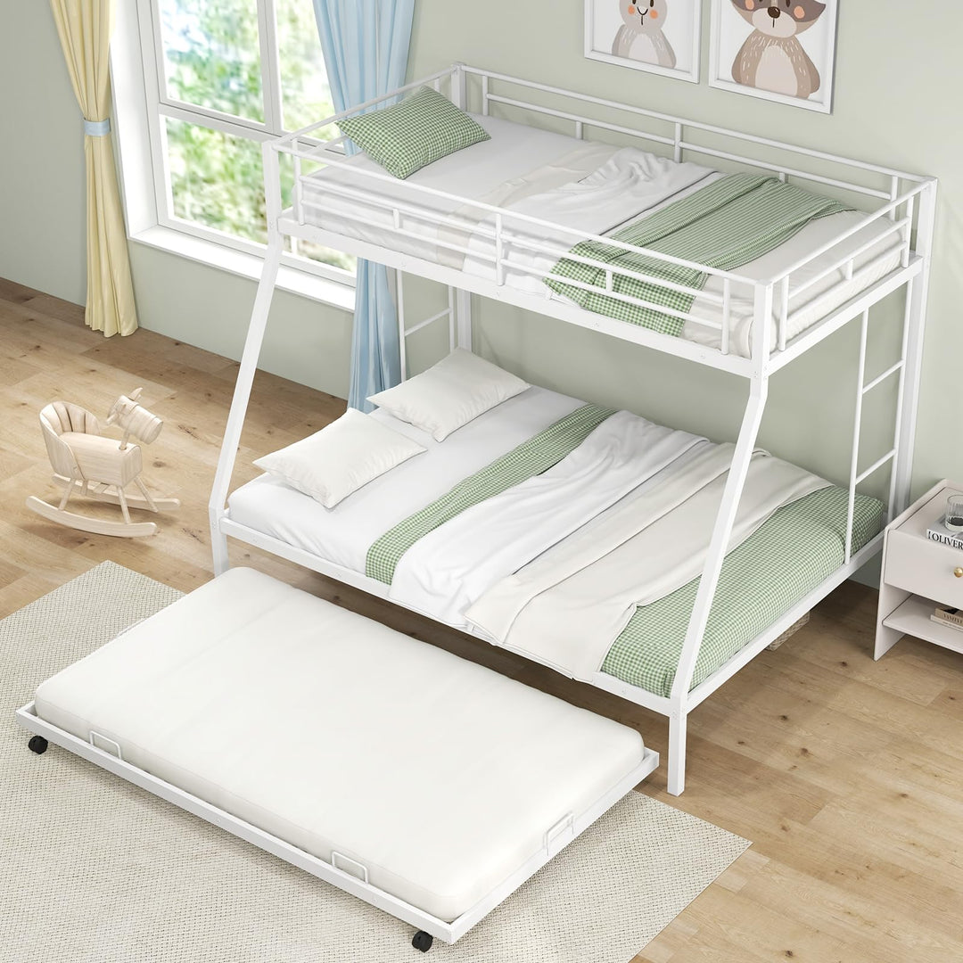 Giantex Twin Over Full Bunk Bed with Trundle, Heavy-Duty Metal Triple Bunk Beds