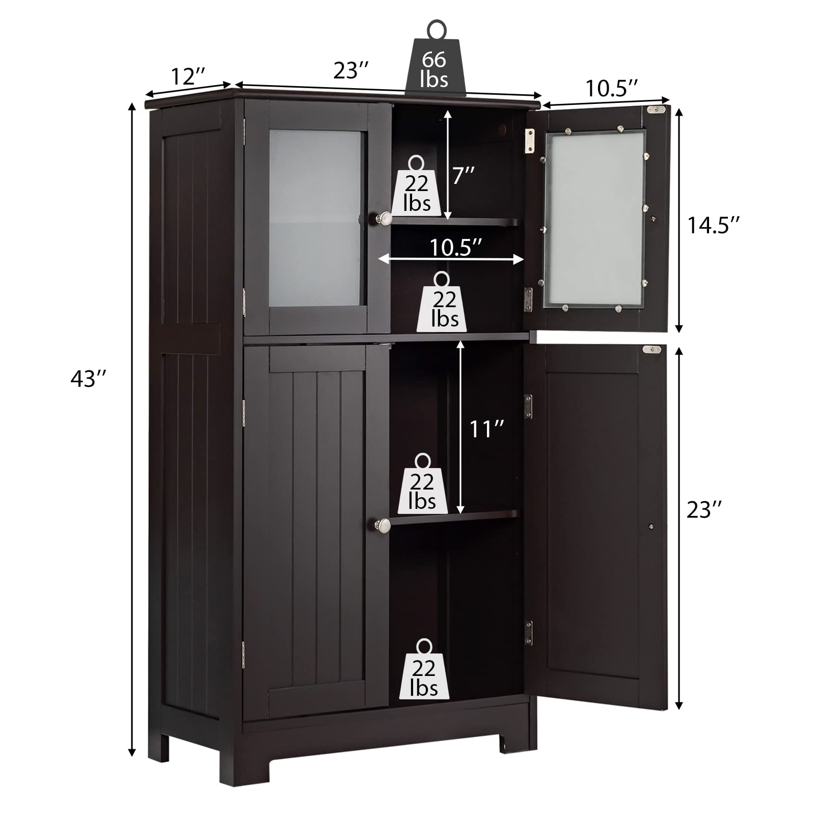 Giantex Storage Cabinet with Doors - Bathroom Floor Cabinet, Freestanding Tall Cabinet
