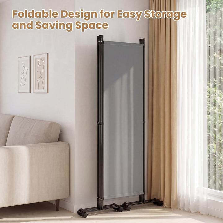 Giantex 4 Panel Room Divider, Folding Privacy Screen with Lockable Wheels, Rolling Partition Room Dividers
