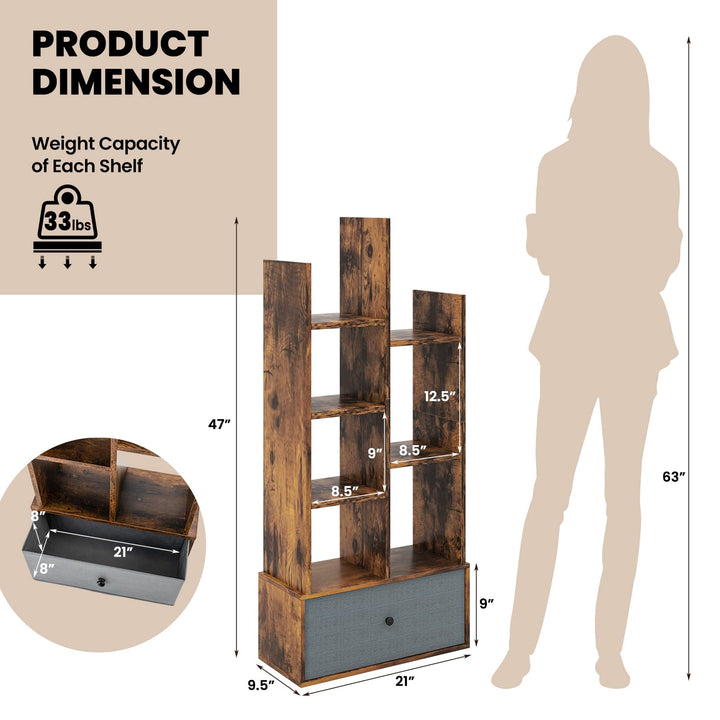 Giantex 9-Cube Bookcase with 2 Drawers - Industrial Freestanding Open Display Shelving with Anti-toppling Device