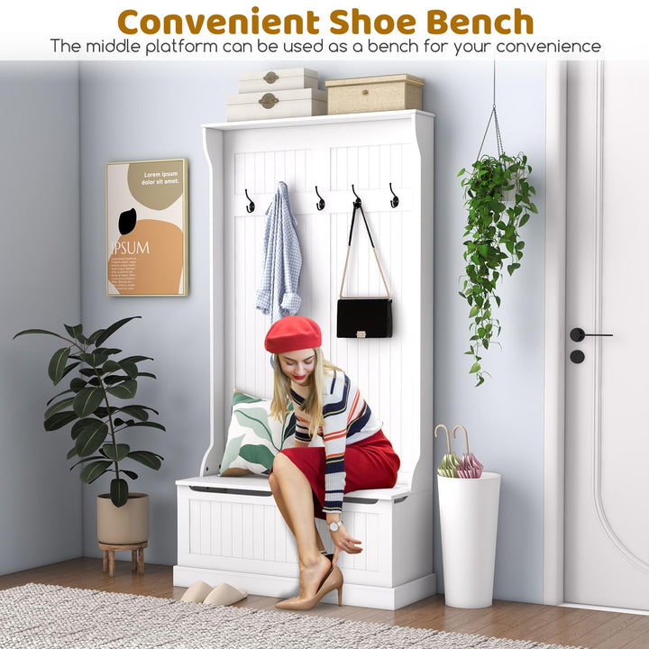 Giantex 3-in-1 Hall Tree with Storage Bench, 71" Entryway Coat Rack w/ 5 Double Hooks