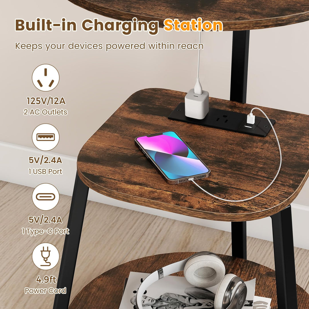 GIANTEX Round End Table with Charging Station