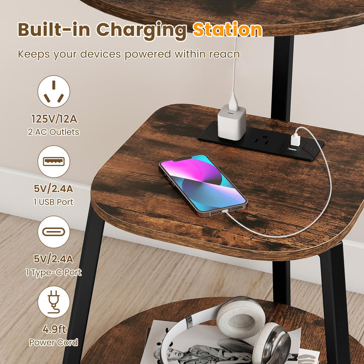 GIANTEX Round End Table with Charging Station