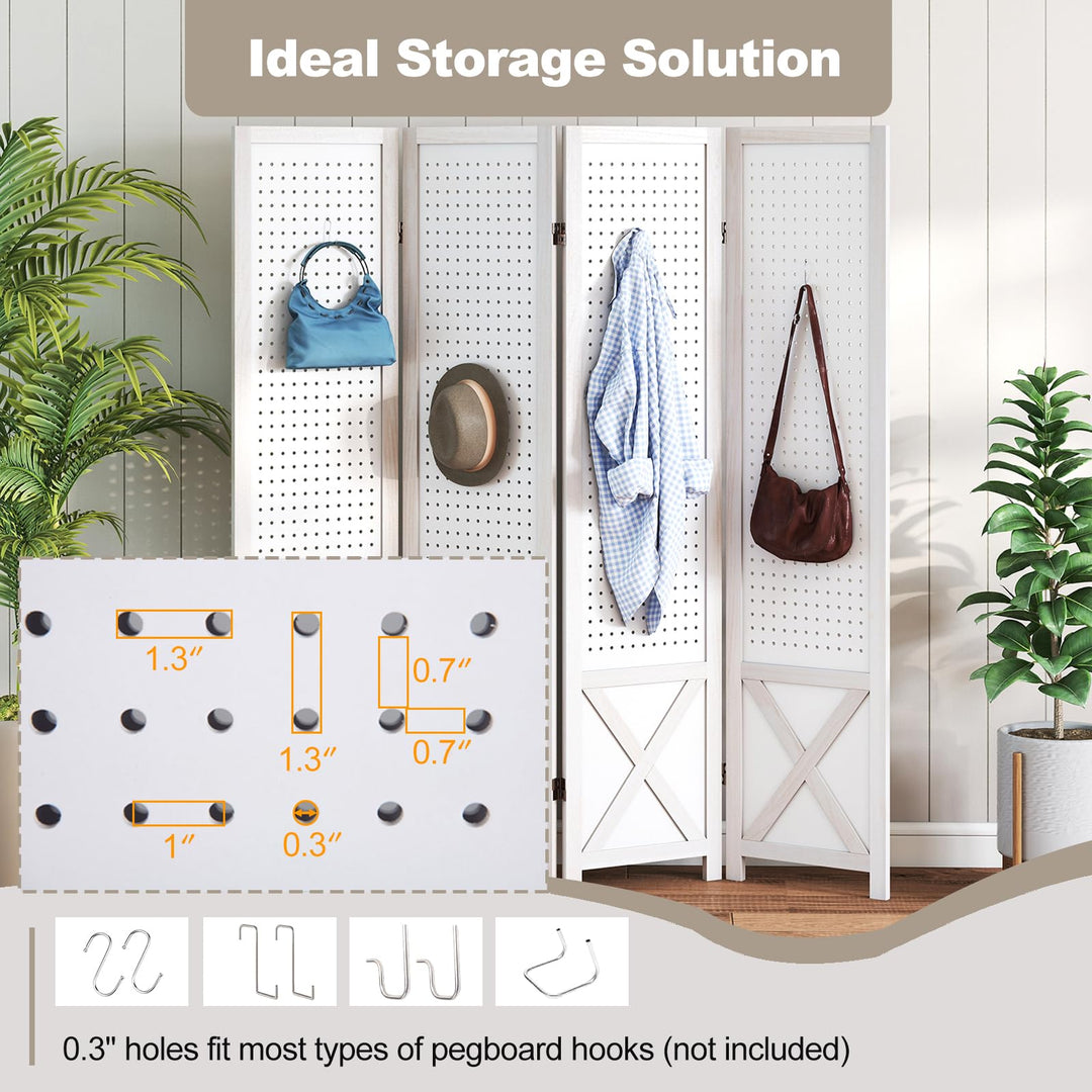 Giantex 4 Panel Foldable Solid Wood Frame Pegboard Room Divider (64"W x 67"H)