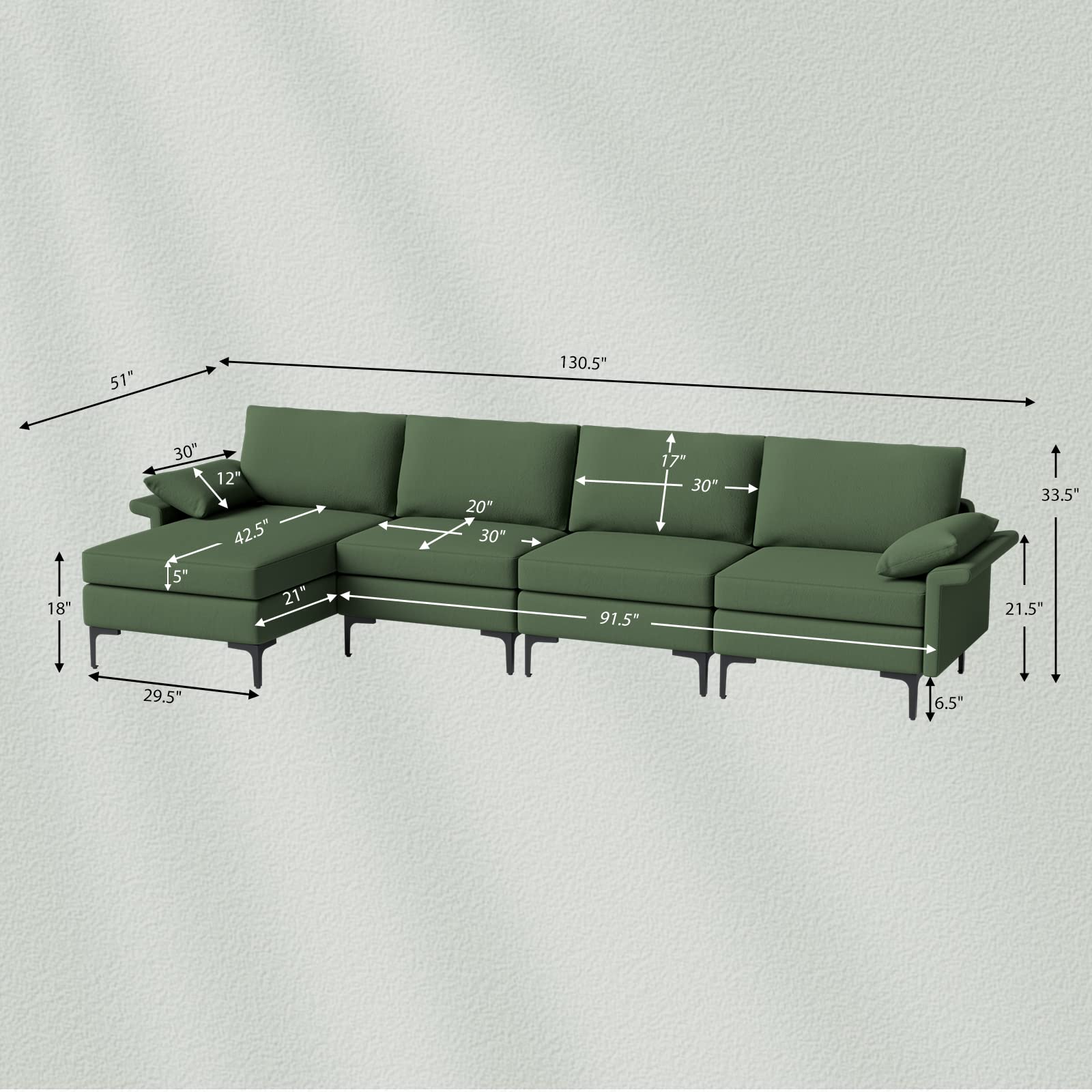 Giantex 130.5" L Convertible Sofa Couch, Sectional Sleeper
