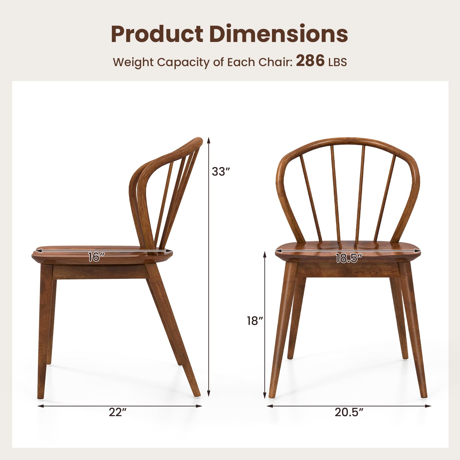 Giantex Wooden Dining Chairs Set of 2/4, Windsor Kitchen Chairs w