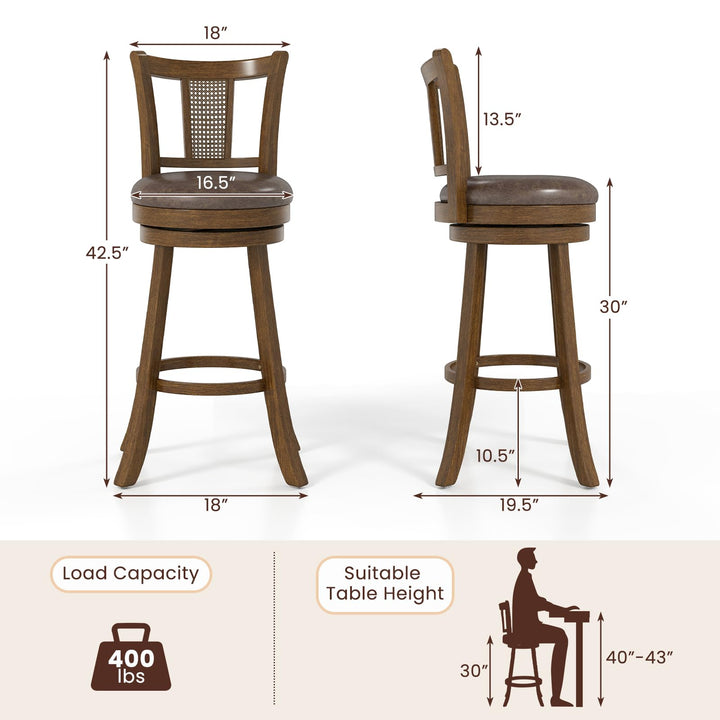 Giantex 30" Upholstered Leathaire Farmhouse Barstools for Kitchen Island Dining Room Pub