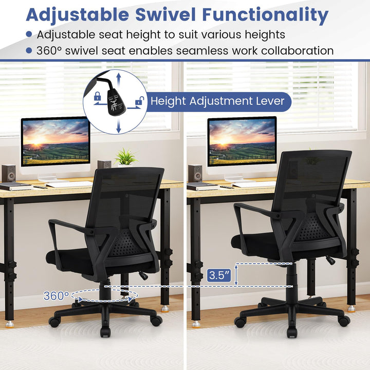 Giantex Office Desk Chair with Lumbar Support, Ergonomic Mesh Office Chair with Wheels and Armrests