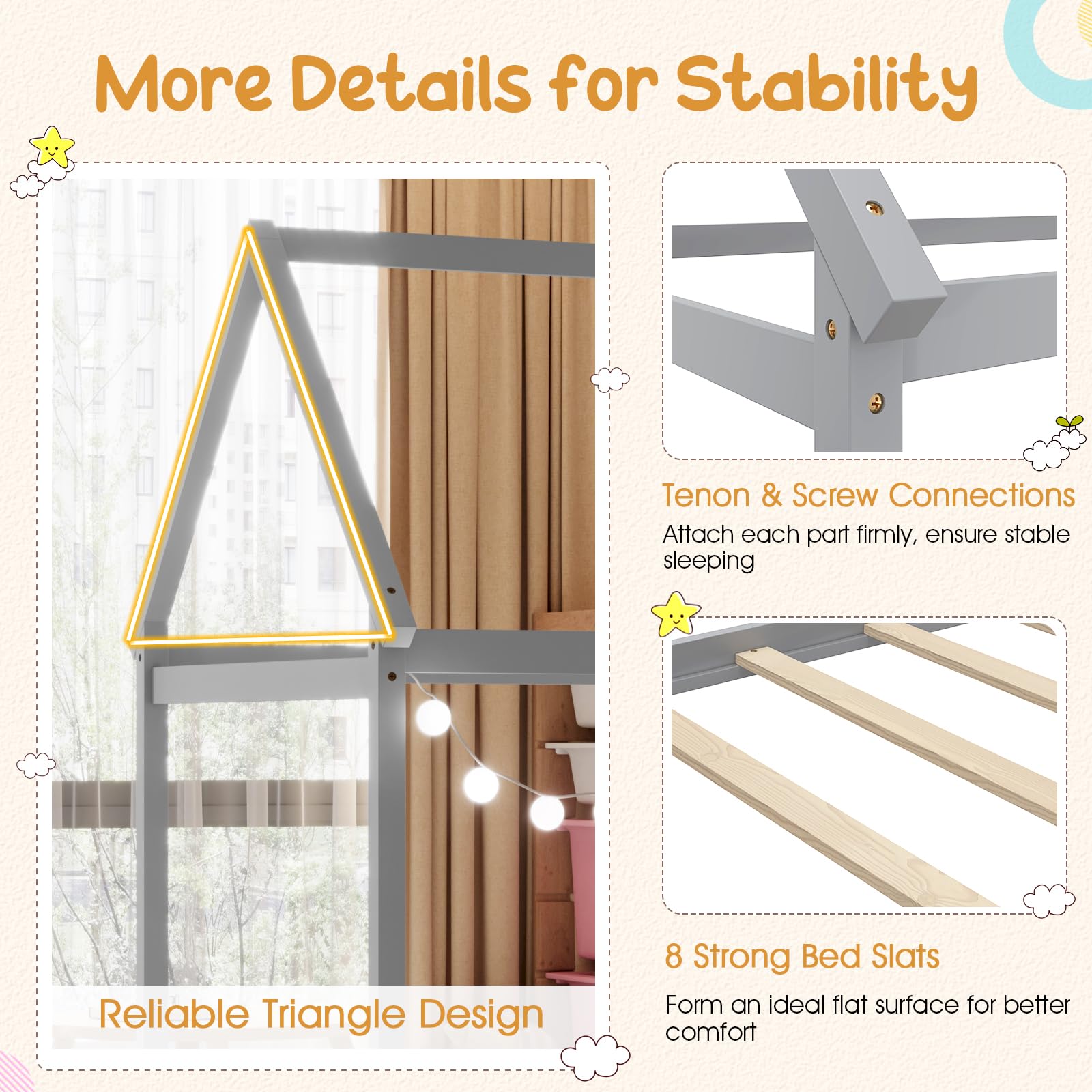 Giantex Twin House Bed, Wood Montessori Bed Frame with House Roof Canopy