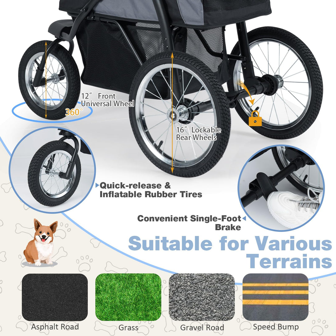 Giantex Dog Stroller for Small & Medium Dogs Cats Foldable Pet Stroller with 3 All-Terrain Inflatable Rubber Wheels