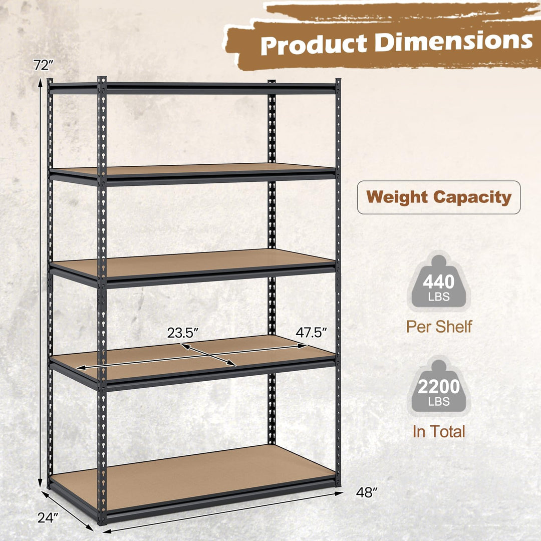 Giantex 5-Tier Metal Storage Shelves Heavy Duty Garage Shelving Units(1/2/3/4,48" W x 24" D x 72" H)