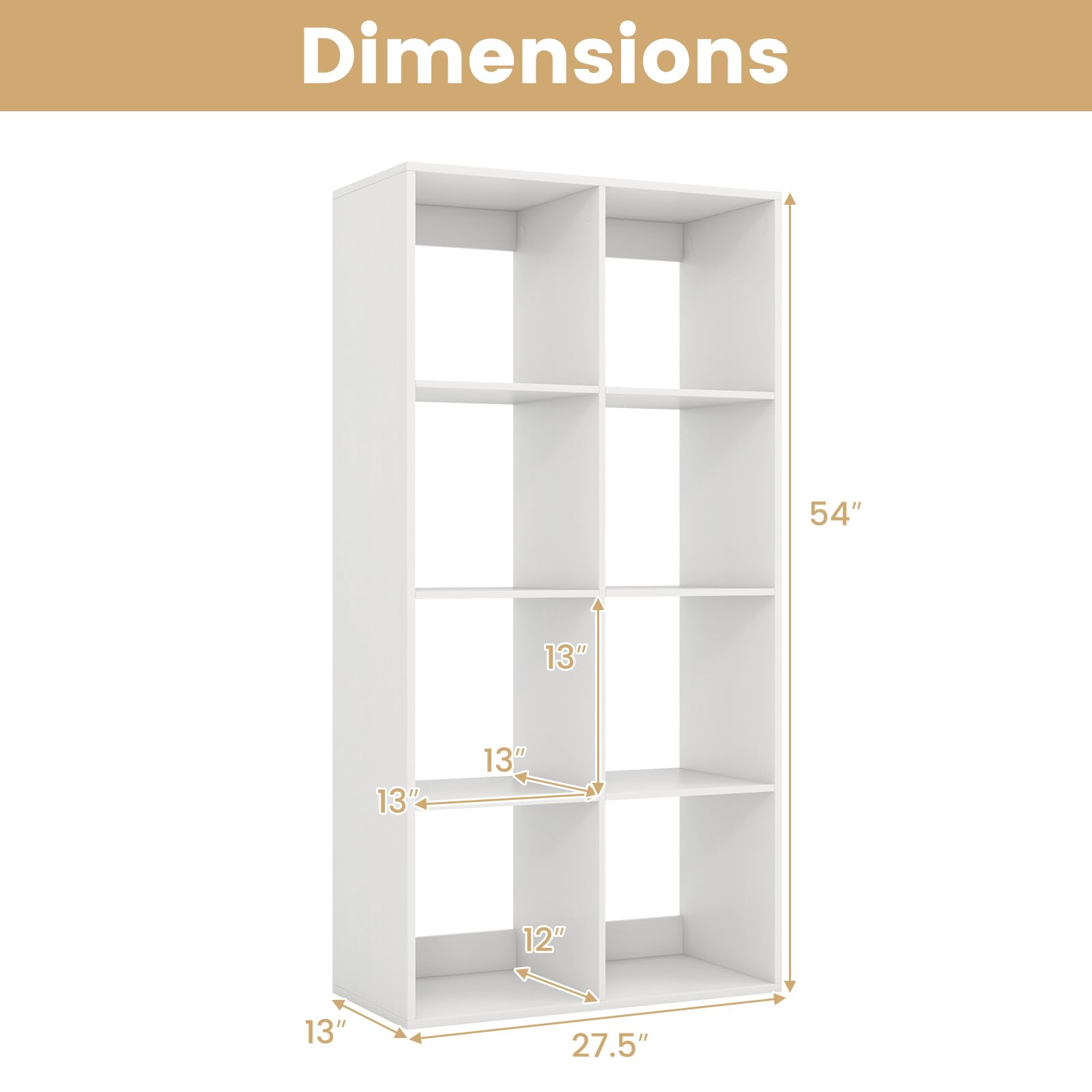 Giantex 8-Cube Bookcase, White Cubby Bookshelf w/Back Guardrail & Anti-Tipping Kits
